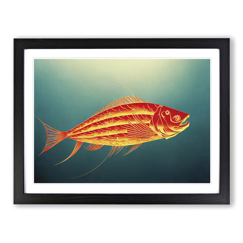Tranquil Fish Abstract - Single Picture Frame Print, 46cm H x 64cm W x 2cm D, Black Framed