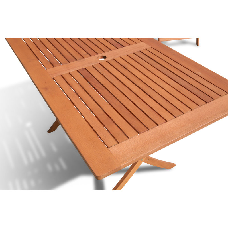 Mayela Rectangular Eucalyptus Folding Outdoor Dining Table With Umbrella Hole , cm W cm D, 140 x 80cm