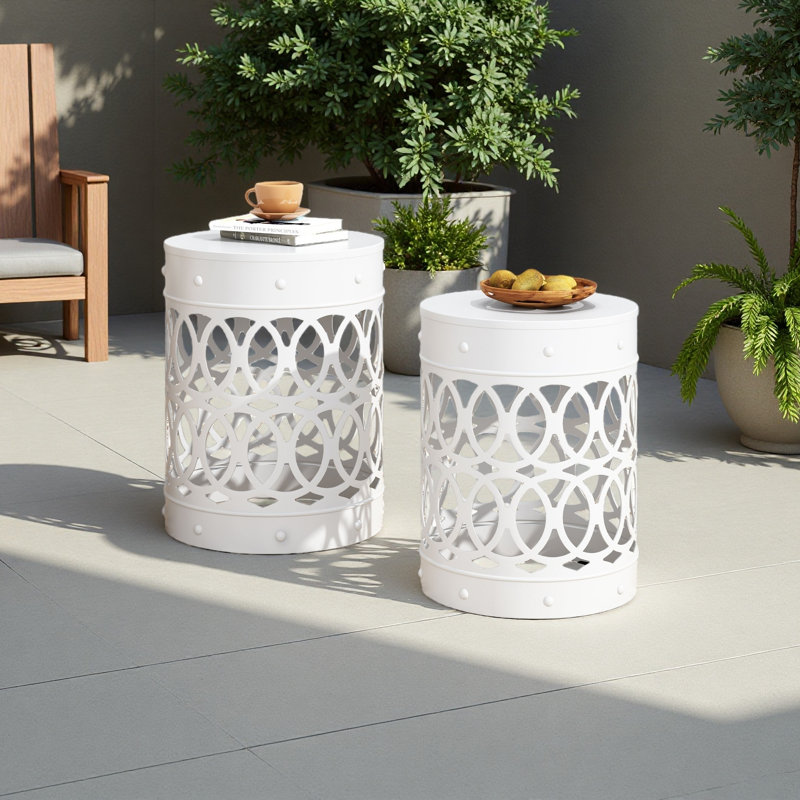 Outdoor Metal S/2 End Table, White