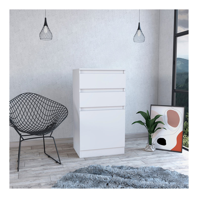 Commode Kamelot avec boîte à bijoux, armoire à une porte, miroir, deux tiroirs - blanc