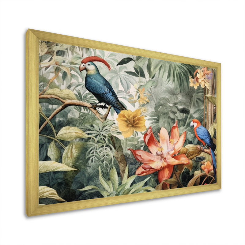 Parrot In Paradise II On Canvas Print, Gold Single Picture Framed, 24" H x 32" W x 1" D