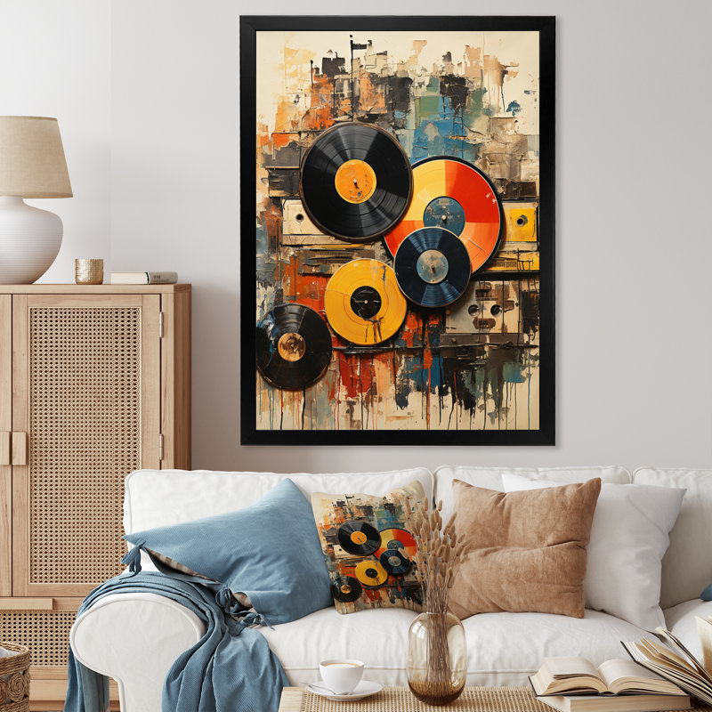 Vinyle, disque vinyle rétro I - impression sur toile, disques vinyle, Cadre photo noir simple, H 40 po x l 30 po x P 1,5 po