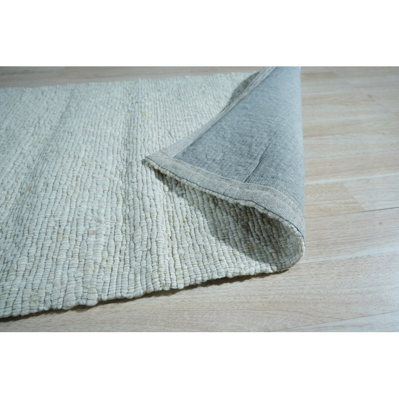 Ivory Hand-Knotted Wool Subtle Striations Geometric Modern Contemporary Carpet Rug, 4' x 6'