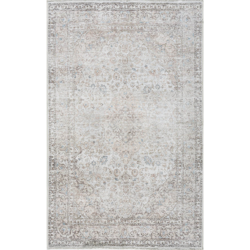 Jaelyne Machine Washable Beige/Gray Oriental Area Rug, Rectangle 7'6" x 9'6"