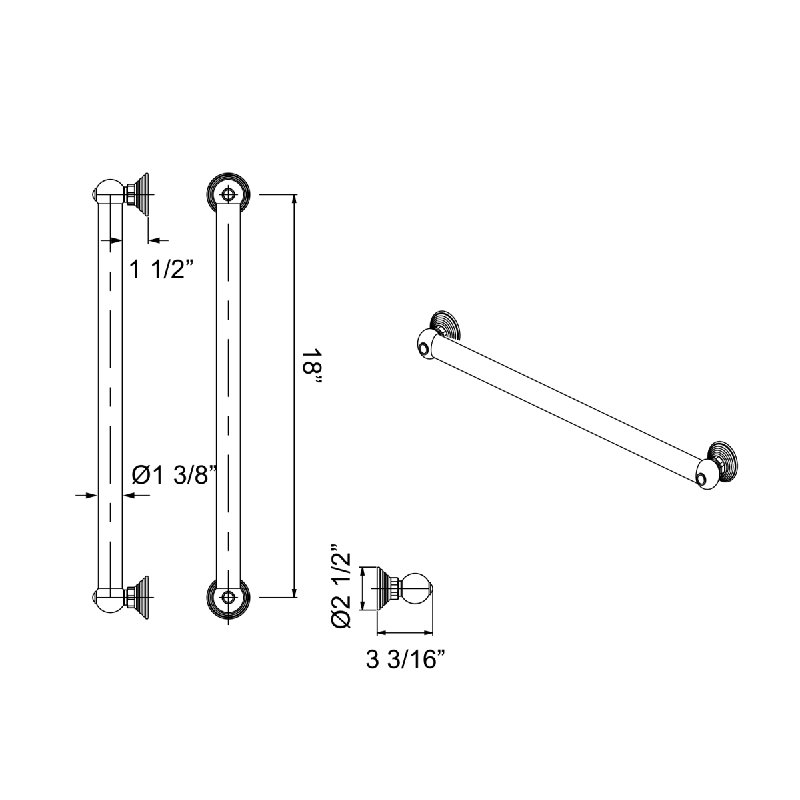 Spa Grab Bar, Satin Nickel, 18" W