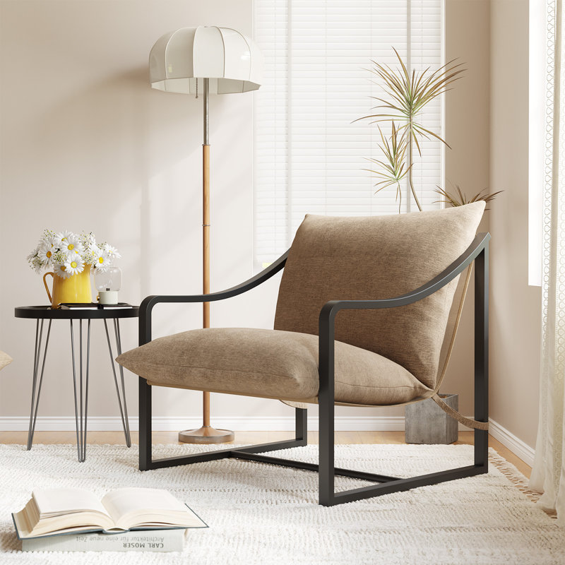 Fauteuil d'appoint Sling avec structure en métal robuste et coussin amovible, Brun