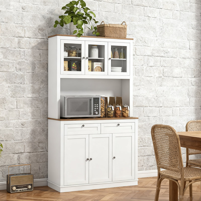 Armoire de cuisine avec comptoir pour micro-ondes, tiroirs et tablettes réglables