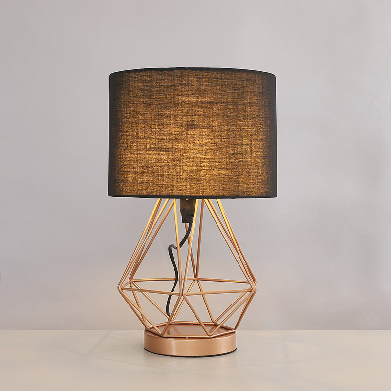 Haigler Metal Table Lamp, LED Bulb, Grey, Copper