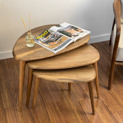 Solid Wood 3 Legs Nesting Tables -Walnut