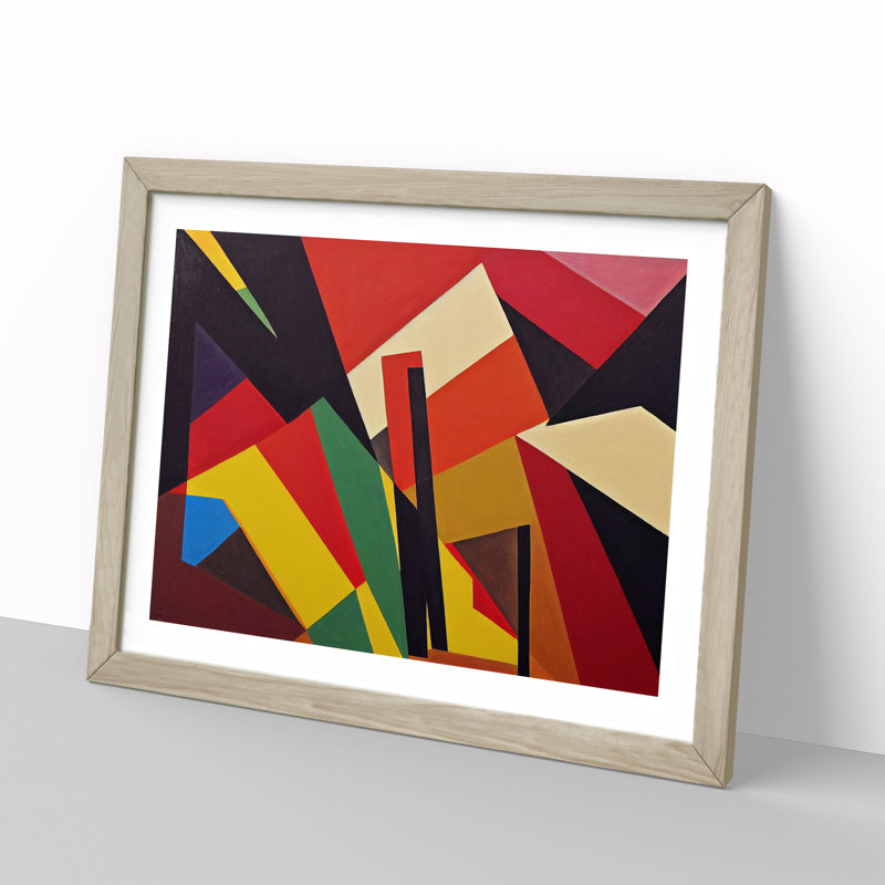 Abstract Art Suprematism Vol.5 - Single Picture Frame Painting, 46cm H x 64cm W x 2cm D, Oak