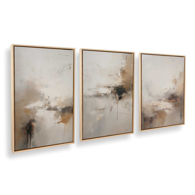 «Gentle Gilded Gust», ensemble de 3 impressions sur toile dans un cadre