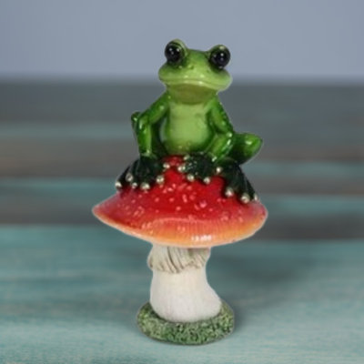 5"H Frog Sitting on Mushroom Figurine