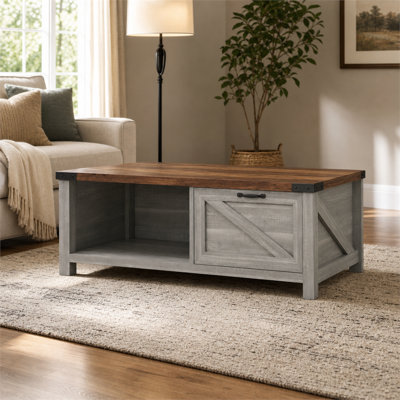 46.2-inch Multifunctional Solid Wood Coffee Table – Features Drawers and Open Shelving for Ample Storage