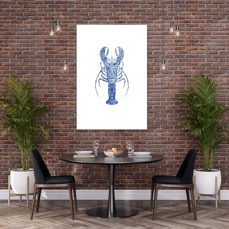 Blue Stylized Lobster Vintage Lobster Ocean Wall Art Print by Donaugh Austin - Wrapped Canvas Print, 152.4cm H x 101.6cm W
