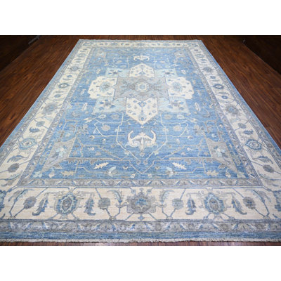 9'10" x 14'0" New Hand Knotted Blue Wool Rectangle Oriental Rug - MOA10273129