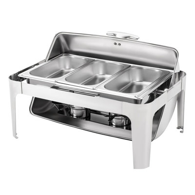 Chauffe-plat rectangulaire en acier inoxydable de 9,5 pintes pour 3 plats