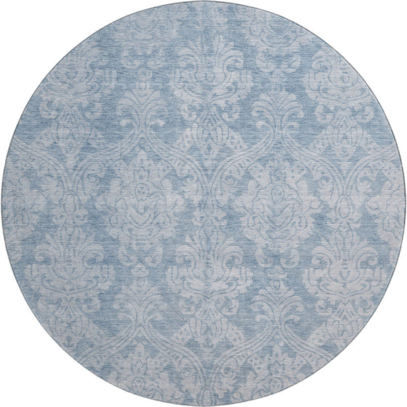 Premium Machine Washable Honig AMF1659 Damask Rug, Round 8'
