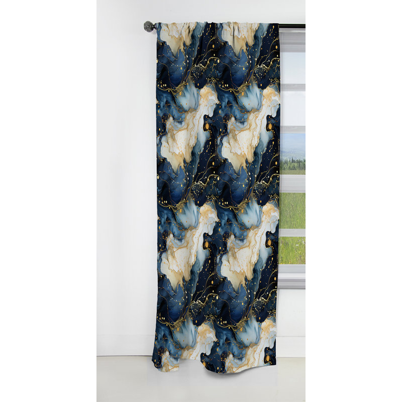 Motif de marbre céleste doré et bleu - Rideau occultant en velours de marbre abstrait - 1 panneaux, L 52 po x L 95 po