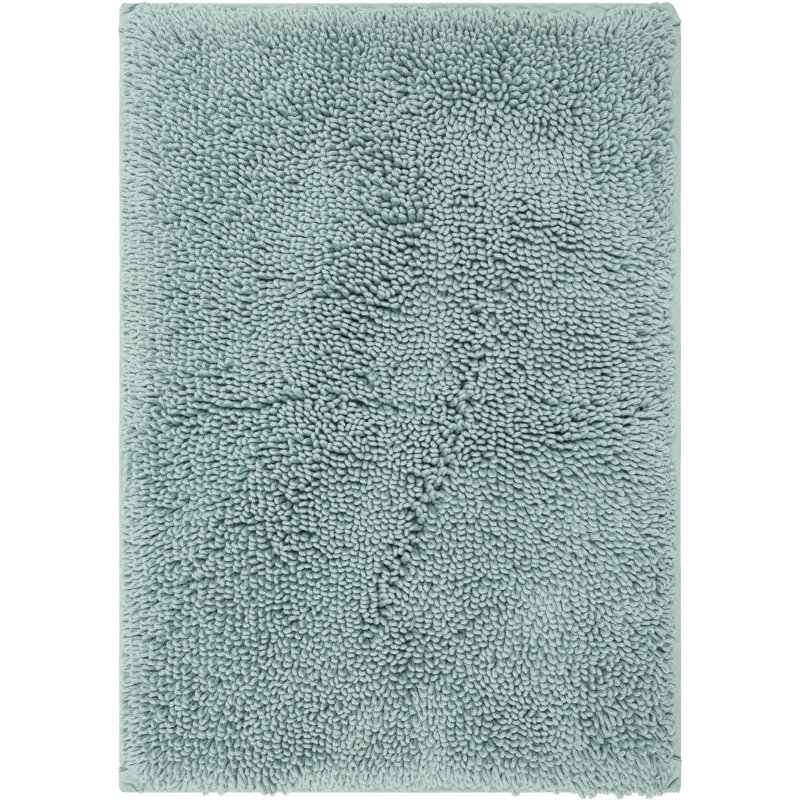 Dinuba Solid Plush Pile Stain and Fade Resistant Non-Slip Machine Washable Bath Rug, 21" W x 34" L, Glacier