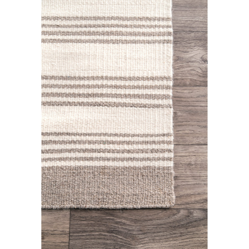  Tapis rayé beige en coton / laine, Rectangle de 5 pi x 8 pi
