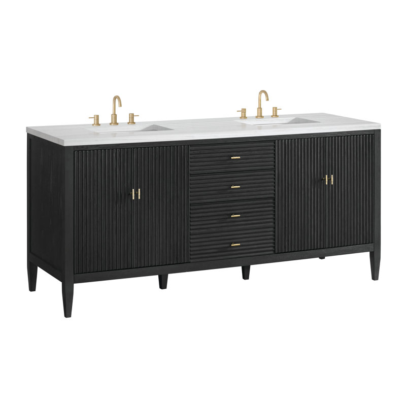 Myrrin 72'' W Double Vanity, Carbon Oak, Parisian Blue, 8" Widespread