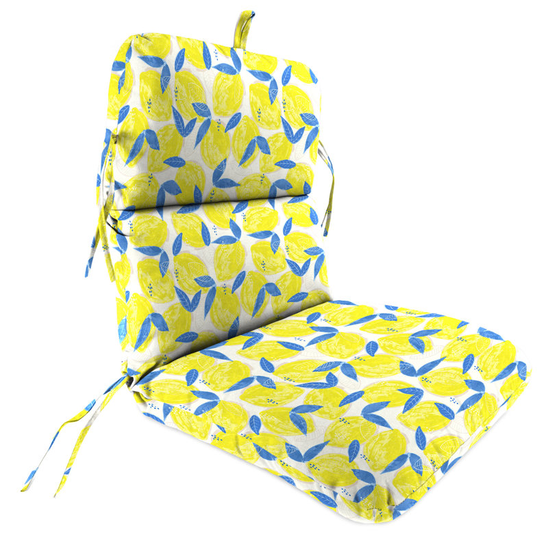 22" x 45" Outdoor Chair Cushion with Ties and Loop, Blue/Yellow/Floral