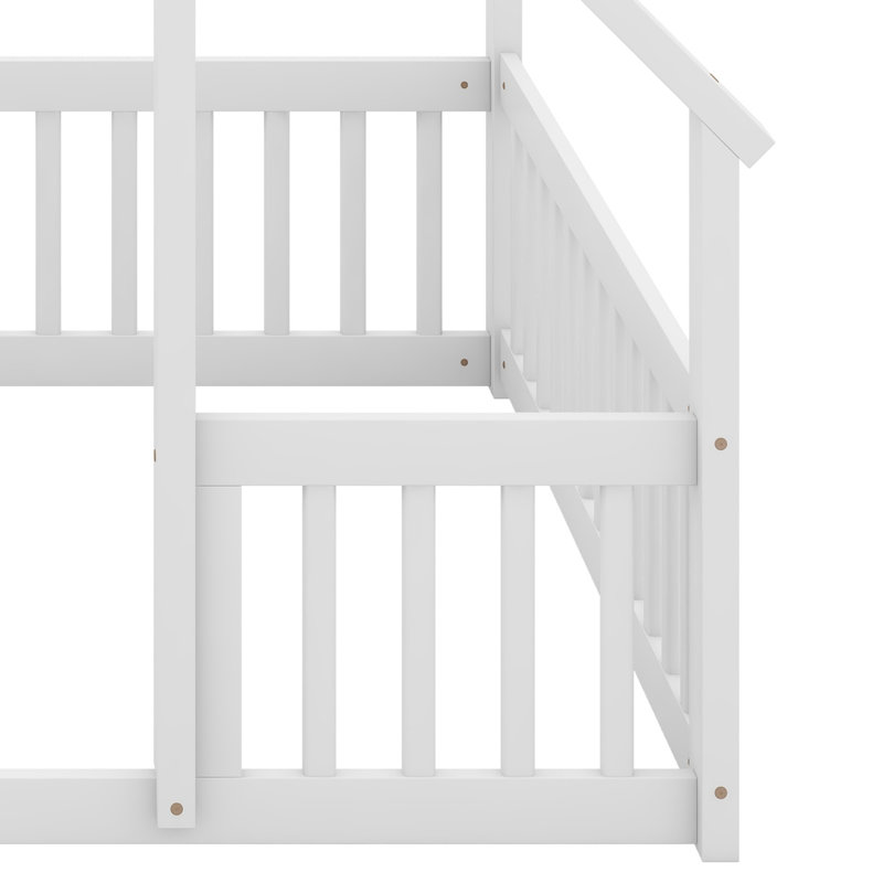 House-Shaped Floor Bed, Fence and Guardrails, White