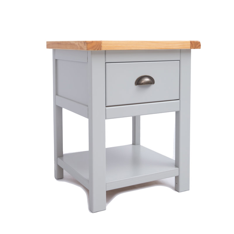 Torrez 45 cm W Bedside Table, Grey/Antique Brass
