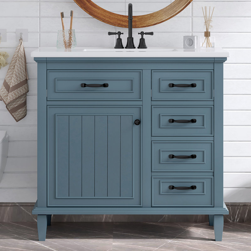 Meuble-lavabo 36 po avec comptoir en céramique, Bleu gris