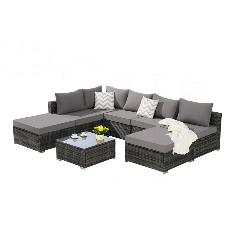Ensemble de canapé modulaire d'extérieur avec coussins lavables et fabrication robuste, Gris