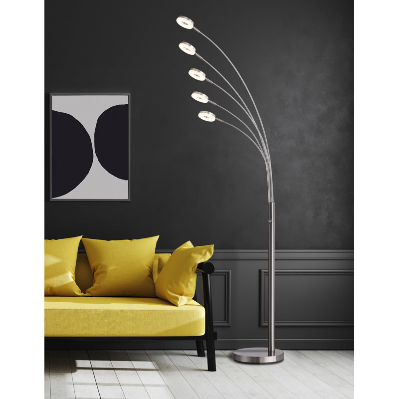 Lampe sur pied à branches 73 "à DEL, Nickel satiné / Blanc
