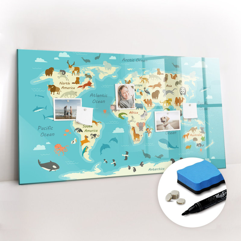 Magnetic Memo Board Whiteboard - 120 x 60 cm - With Marker and Magnets - Map of the animal world