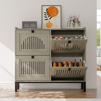 Range-chaussures 4 portes avec tablettes réglables, rangement pour vestibule caché, range-chaussures en bois