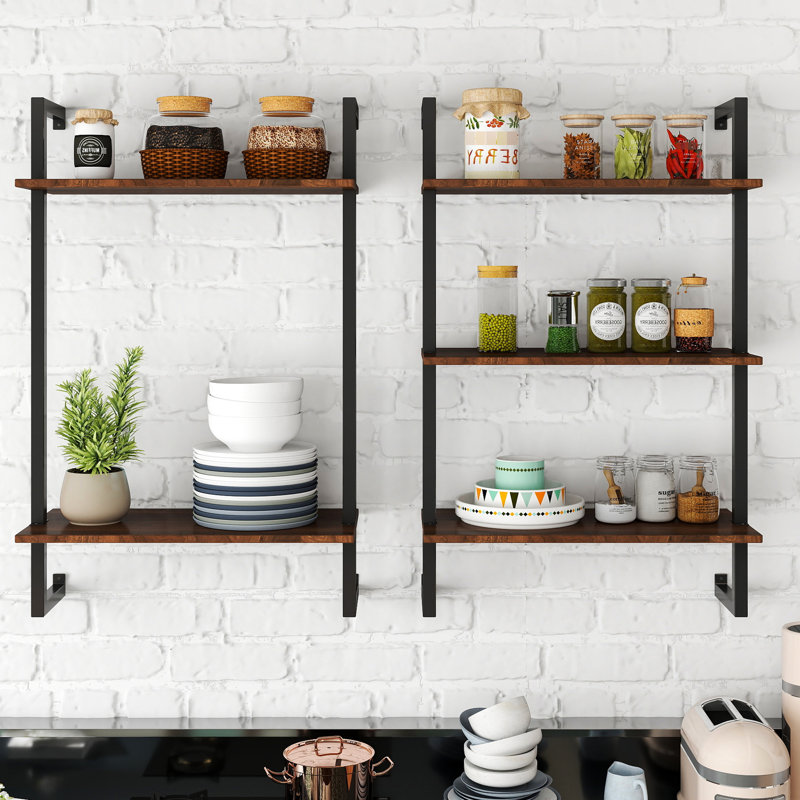 Multi - Functional 3 Tier And 2 Wood Shelves Metal Wall Mounted For Bathroom Accessories Spice In Coffee Bar Office Heavy Duty Kitchen Pantry Laundry Room Saving Space Organizing Things