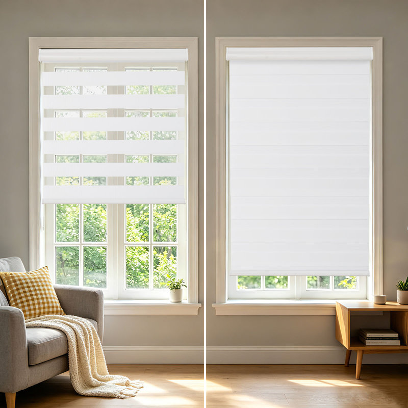 Rideaux zébrés sans fil à deux couches sans arrêt jour et nuit intimité et transparente Installation sans tracas, blanc l 34 po x H 75 po