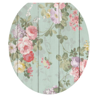 Décalcomanie de siège de toilette Floral Shiplap - Toile de tatoo