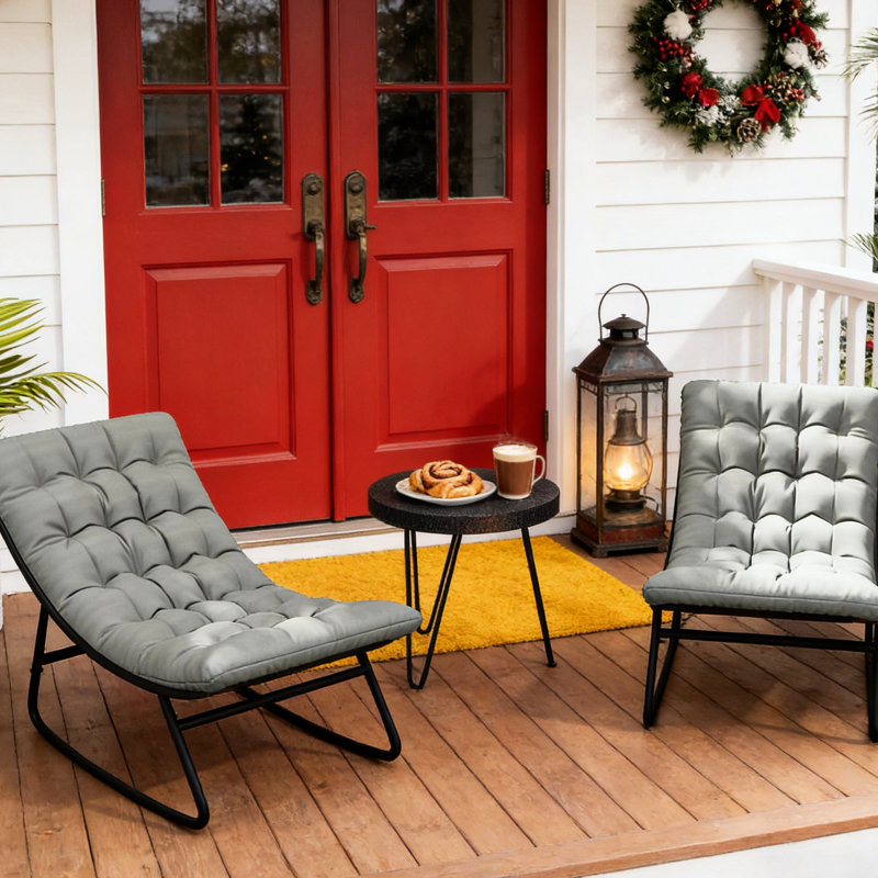 2 chaises berçantes d'extérieur - siège moderne avec dossier incurvé, siège large, rembourrage épais et coussin antidérapant profond et confortable
