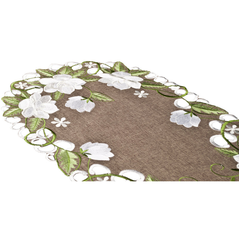 Magnolia on Brown Table Runner, 51.5" L x 14" W
