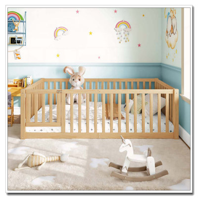 Bed Floor Bed with Safety Guardrails and Door