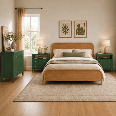 Overstreet Modern Fluted 3 Piece Bedroom Set, 3-drawer Dresser And 2 Nightstands