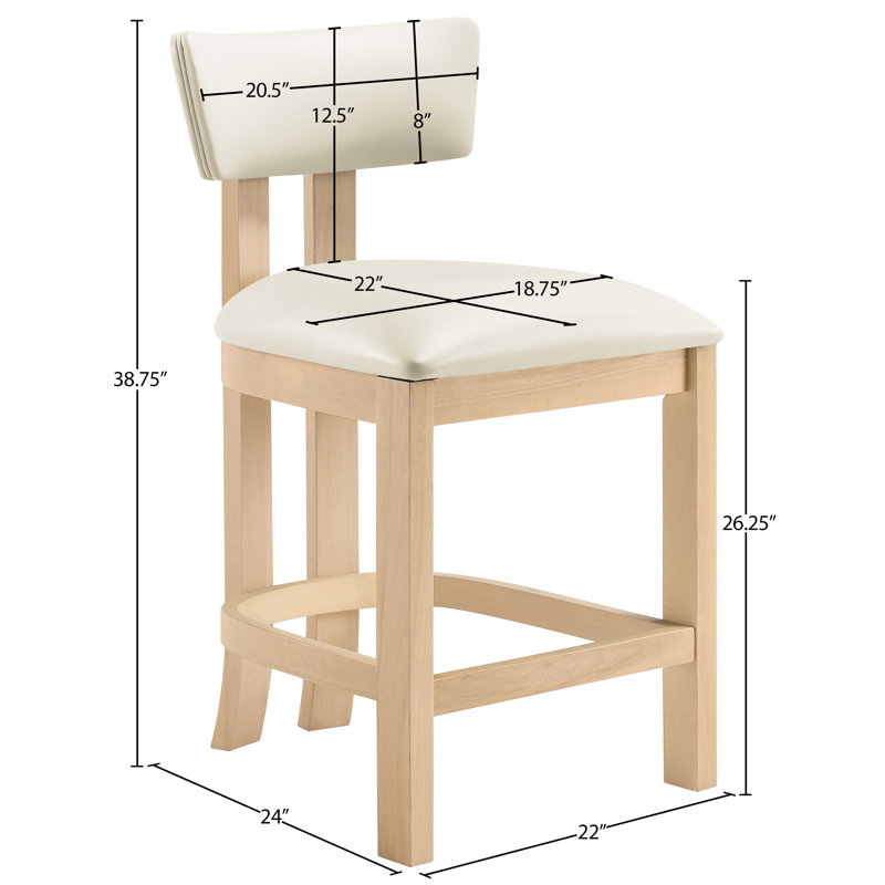 Tabouret de comptoir rembourré en cuir Phalan, Teint naturel, Cuir crème végétalien