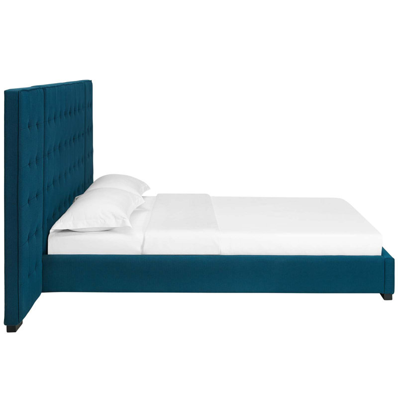 Sierra Tufted Upholstered Fabric Queen Platform Bed Frame With Headboard, Azure