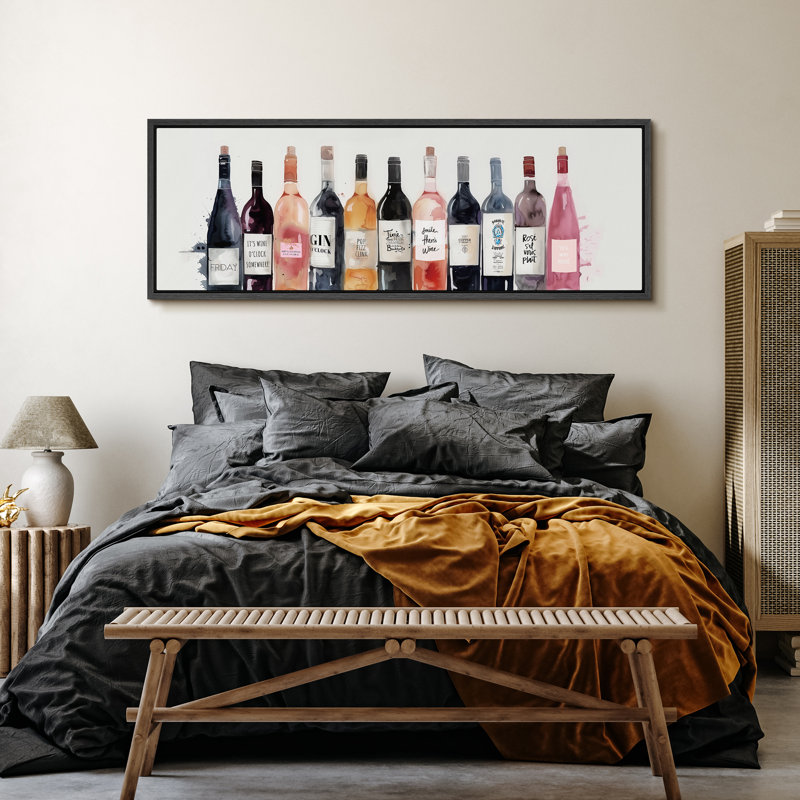 Chic Wine and Spirits Bottled Beverages, reproduction d'art sur toile, H 20 po x l 60 po, Noir, noir, noir, noir