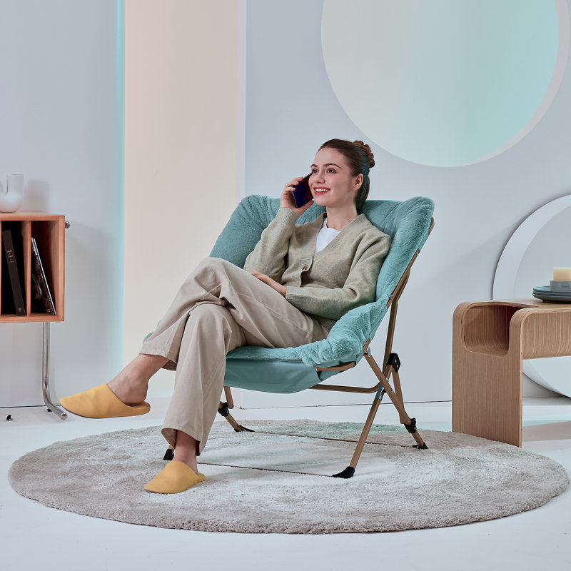 Reace Folding Papasan Accent Chair, Green/Gold
