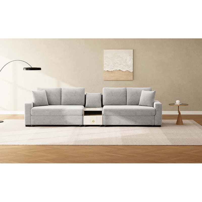 Canapé modulaire très grand rembourré avec accoudoirs de rangement et console centrale pour le salon, 127.9" W, Grey Chenille