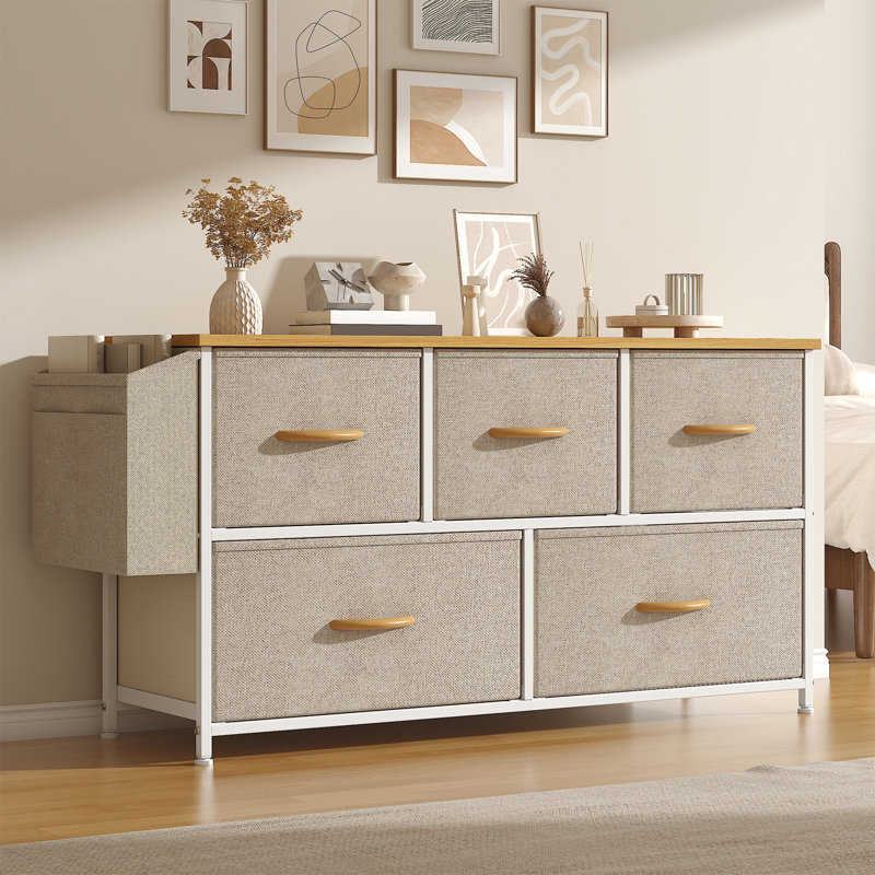 100 cm W Chest of 5 Drawers, Khaki