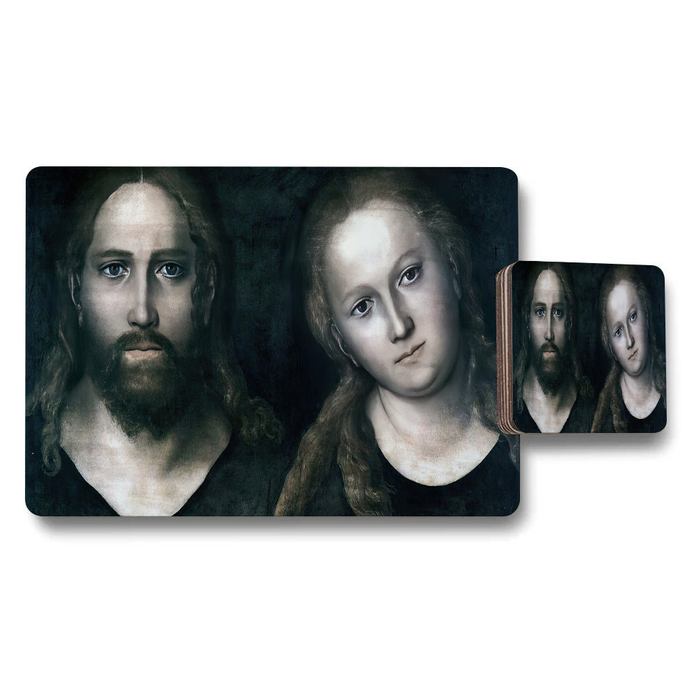Placemat And Coaster Set With Classical Portrait Artwork