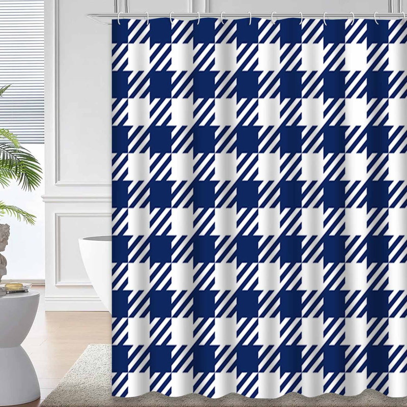 Rideau de douche bleu à motif géométrique écossais bleu avec 12 crochets, L 72 po x l 72 po
