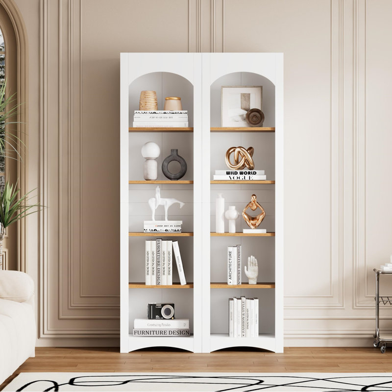 Free Standing 5 Tier Bookcase(Set of 2), White