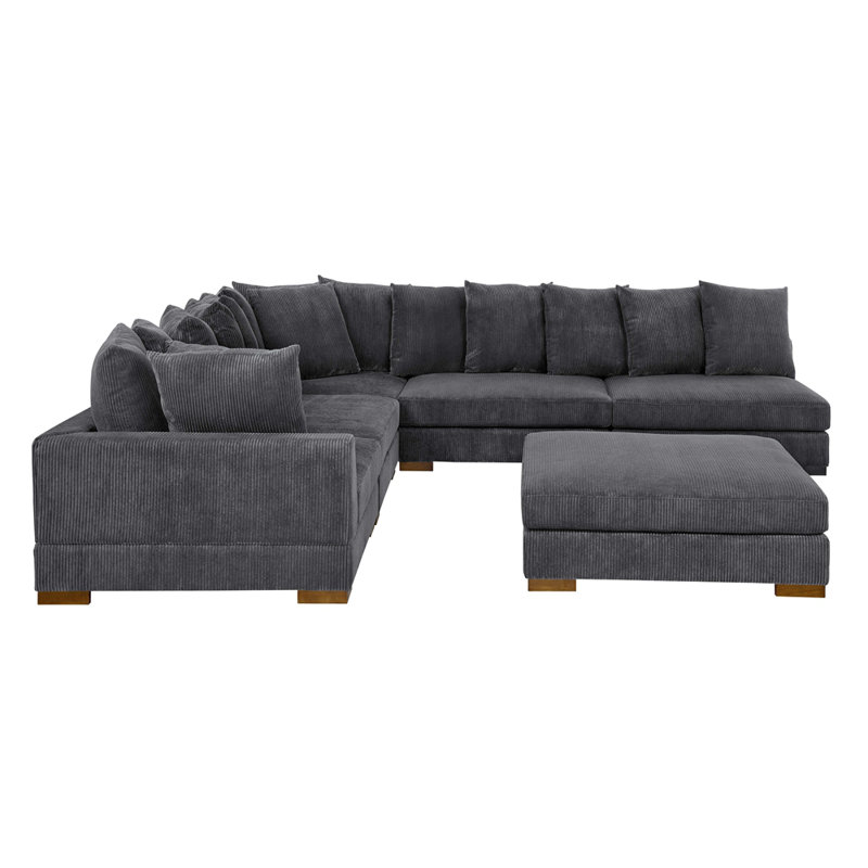 Large Seating Corduroy Modular Sleeper Sectional, Dark Gray
